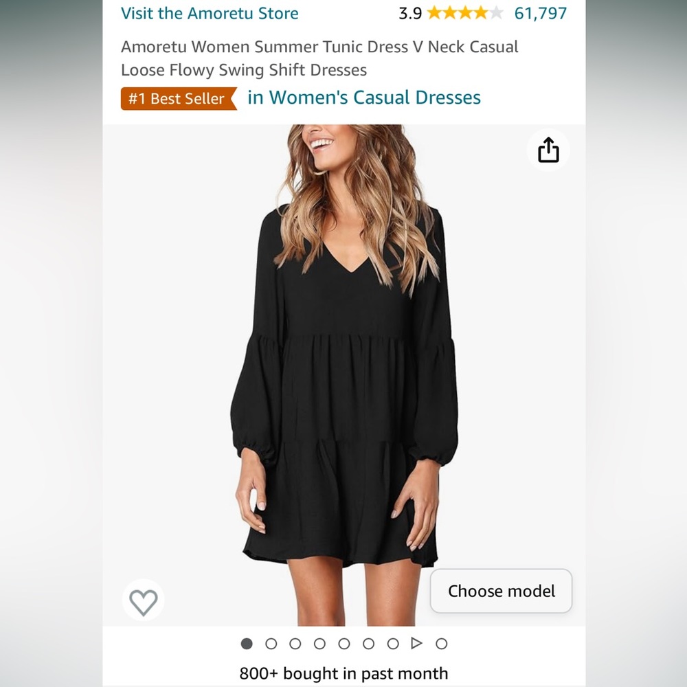 Amoretu Women Summer Tunic Dress V Neck Casual Loose Flowy Swing Shift Dresses